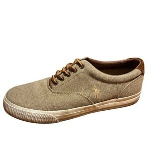 Polo Ralph Lauren Vaughn Size 10 D Tan Burlap & Suede Lace Up Low Top Sneaker